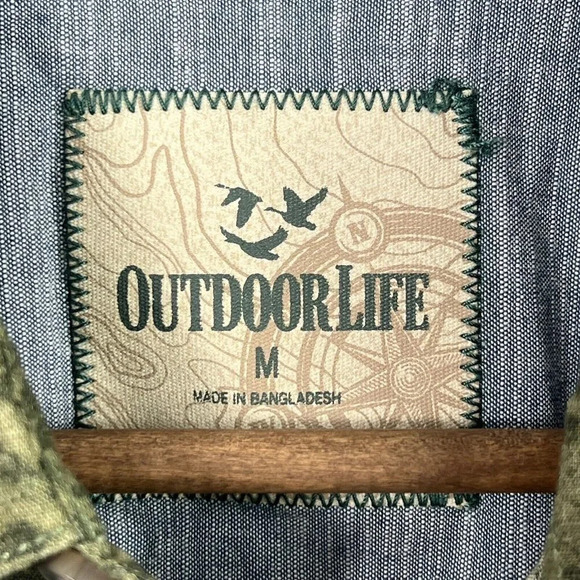 Outdoor Life Mens Button Up Shirt Size Medium Green Fern Print Tropical - Picture 5 of 8